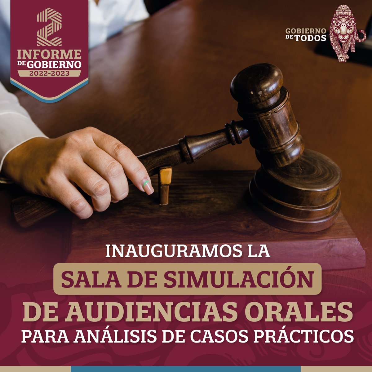 La Sala de Simulación de Audiencias Orales se encuentra equipada con mobiliario para todos los actores del proceso, además de contar con sistema de audio y video.

#Layda2doInforme