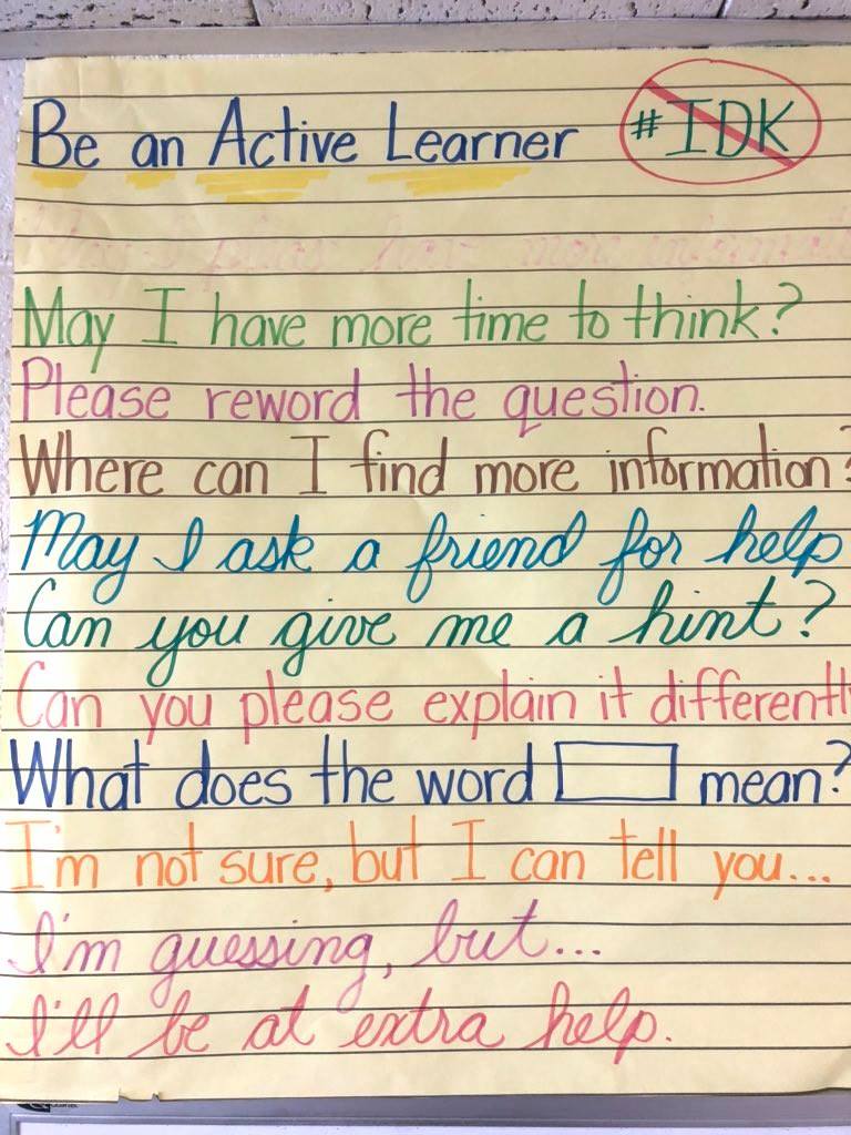 "I don't know" isn't the end of the road. 

Instead, it's a springboard for more learning: 

(📸 via educator <a href="/ManningTechTalk/">Michelle Manning</a>) #TeacherTwitter
