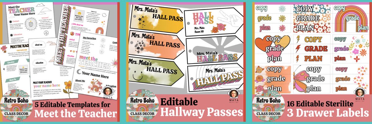 MataHCISD's tweet photo. Looking for a new classroom theme? I just published these new printable and editable sets, and I’m looking for 3 teachers to gift them to! My only ask is that you send me a couple photos of your newly decorated classroom!! Who’s in? #teacher #classdecor #teachersoftwitter #retro https://t.co/MrU5OYgr8p