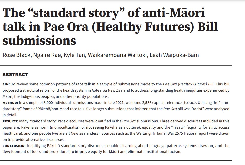 Dr Heather Came (@heather_came) on Twitter photo New paper out in the <a href="/TheNZMJ/">New Zealand Medical Journal</a> by some of the <a href="/STIRantiracism/">STIR: Stop Racism</a> crew Rose Black, <a href="/Ngaire10/">Ngaire</a> , Leah Bain. Anti-Māori talk in submission processes who would have thought... New paper out in the <a href="/TheNZMJ/">New Zealand Medical Journal</a> by some of the <a href="/STIRantiracism/">STIR: Stop Racism</a> crew Rose Black, <a href="/Ngaire10/">Ngaire</a> , Leah Bain. Anti-Māori talk in submission processes who would have thought...