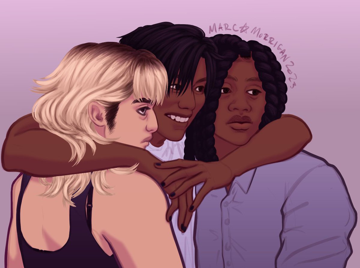 MarcMorrigan's tweet photo. took some time the other day to clean up &amp; color this sketch from a few months ago! love these kiddos 💖

OCs, he/she/they for bria, any pronouns for raphael, he/him for angelo https://t.co/k9UwgXwzCQ