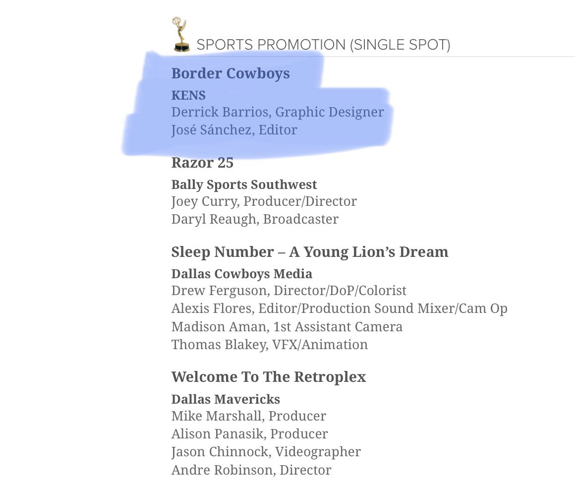 Excellent news! #BorderCowboys is nominated for 3 <a href="/LoneStarEMMY/">Lone Star EMMY</a>! <a href="/KENS5/">KENS 5</a> <a href="/PCMS_Official/">Porter Soccer Team</a>
