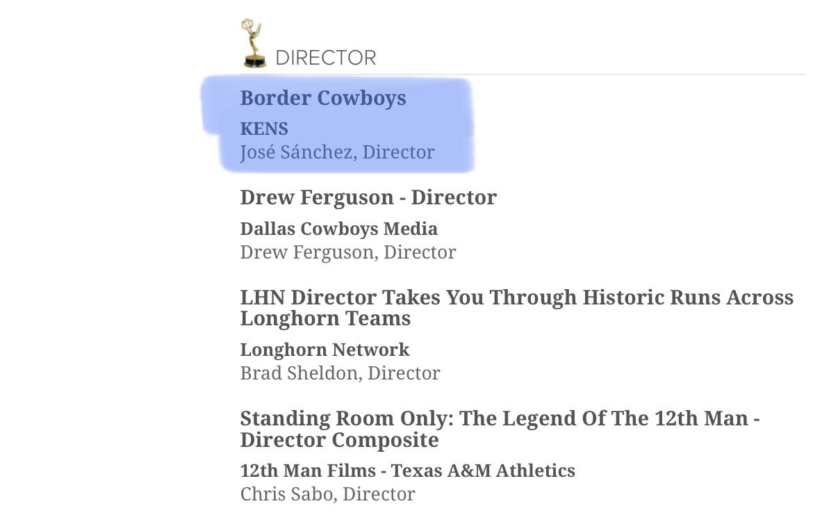 Jose_F_Sanchez1's tweet photo. Excellent news! #BorderCowboys is nominated for 3 @LoneStarEMMY! @KENS5 @PCMS_Official https://t.co/ylTqnaybPh
