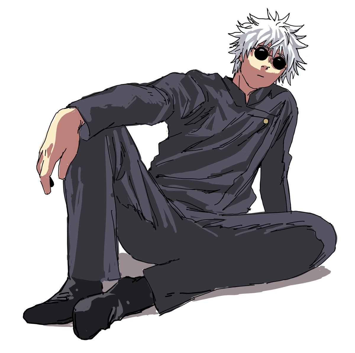 gojou satoru 1boy male focus solo white hair sunglasses sitting pants  illustration images