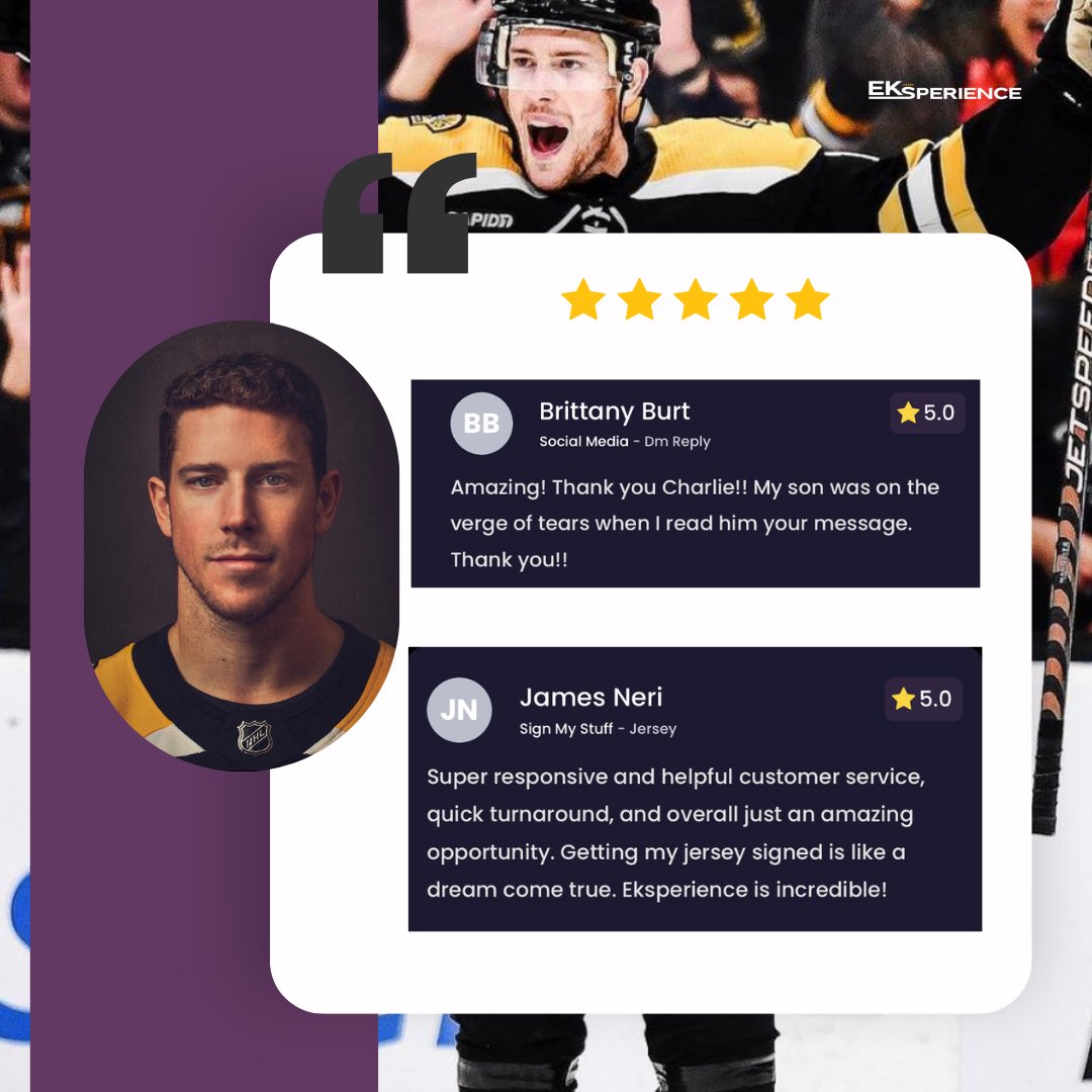 We get so excited to read your reviews! So glad you’ve been having such a positive experience connecting with @CharlieCoyle_3 🔥 We look forward to hearing about more interactions!! Eksperience.io #eksperience #connect #charliecoyle #bruins