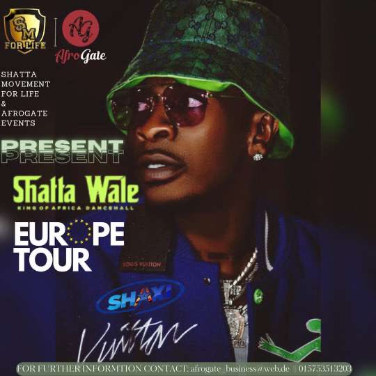 For Further information contact
Afrogateevents in Germany. They will be in charge of all bookings and requirements contact info for bookings
Follow : Shatta WALE &amp; Afrogateevents on all social media platforms..
#SMEUROPETOUR