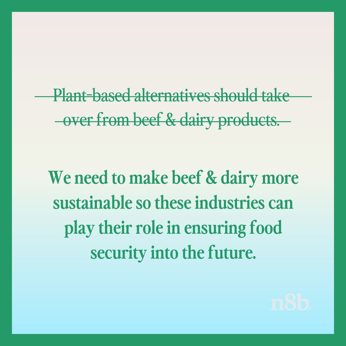 ❌ Myth: Plant-based alternatives should take over from beef &amp; dairy products.

✅ Reality: Through #bioengineering we can make beef &amp; dairy more #sustainable to ensure food security for future generations.

Learn more: number8.bio/our-mission.ht…
