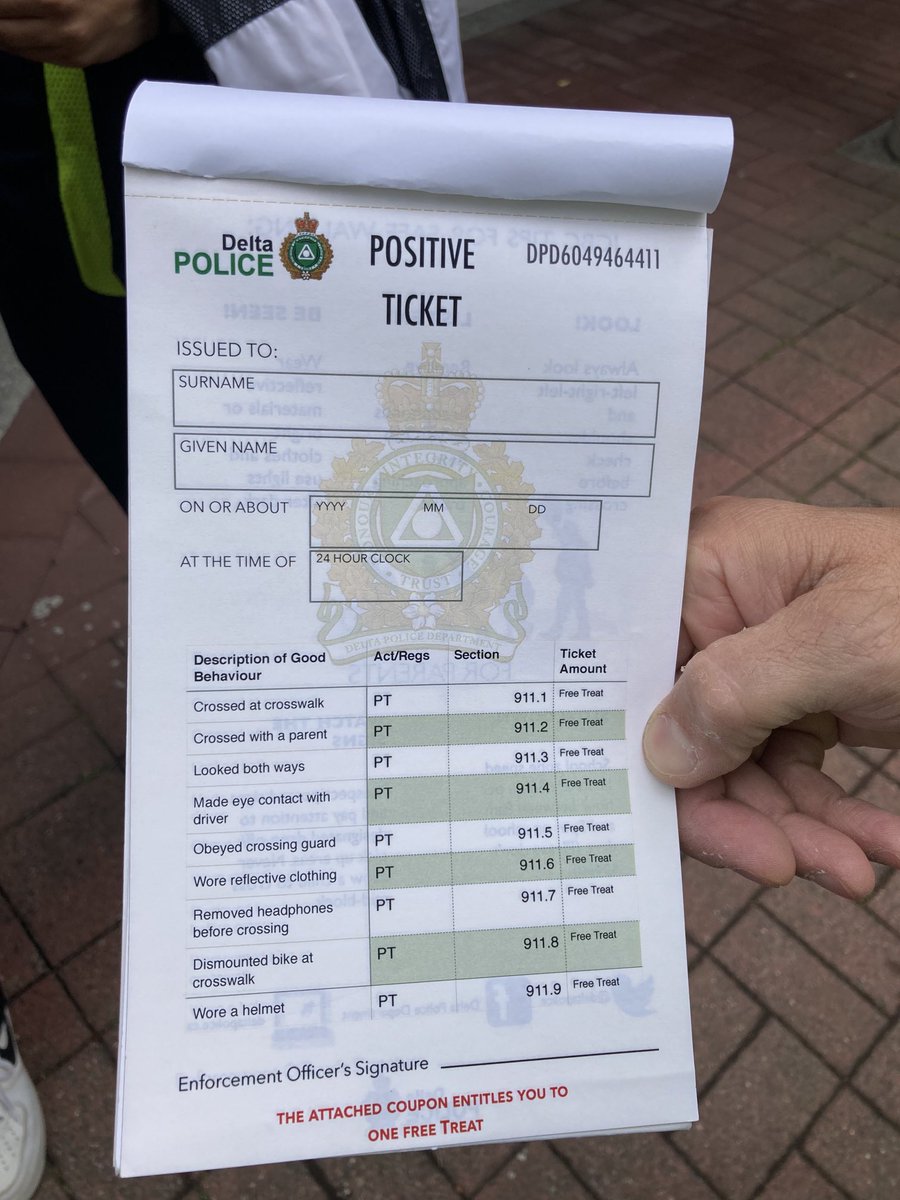Great job 👏 #DeltaBC despite some rain 🌧️ we saw many peds🚶‍♀️ &amp; cyclists 🚴🏽‍♀️ out &amp; about &amp; rewarded many with positive tickets &amp; McDonalds gift cards for terrific road safety behaviour. Well done! Where will we be tomorrow, I wonder? 

⁦<a href="/icbc/">ICBC</a>⁩ ⁦<a href="/deltapolice/">Delta Police Department</a>⁩