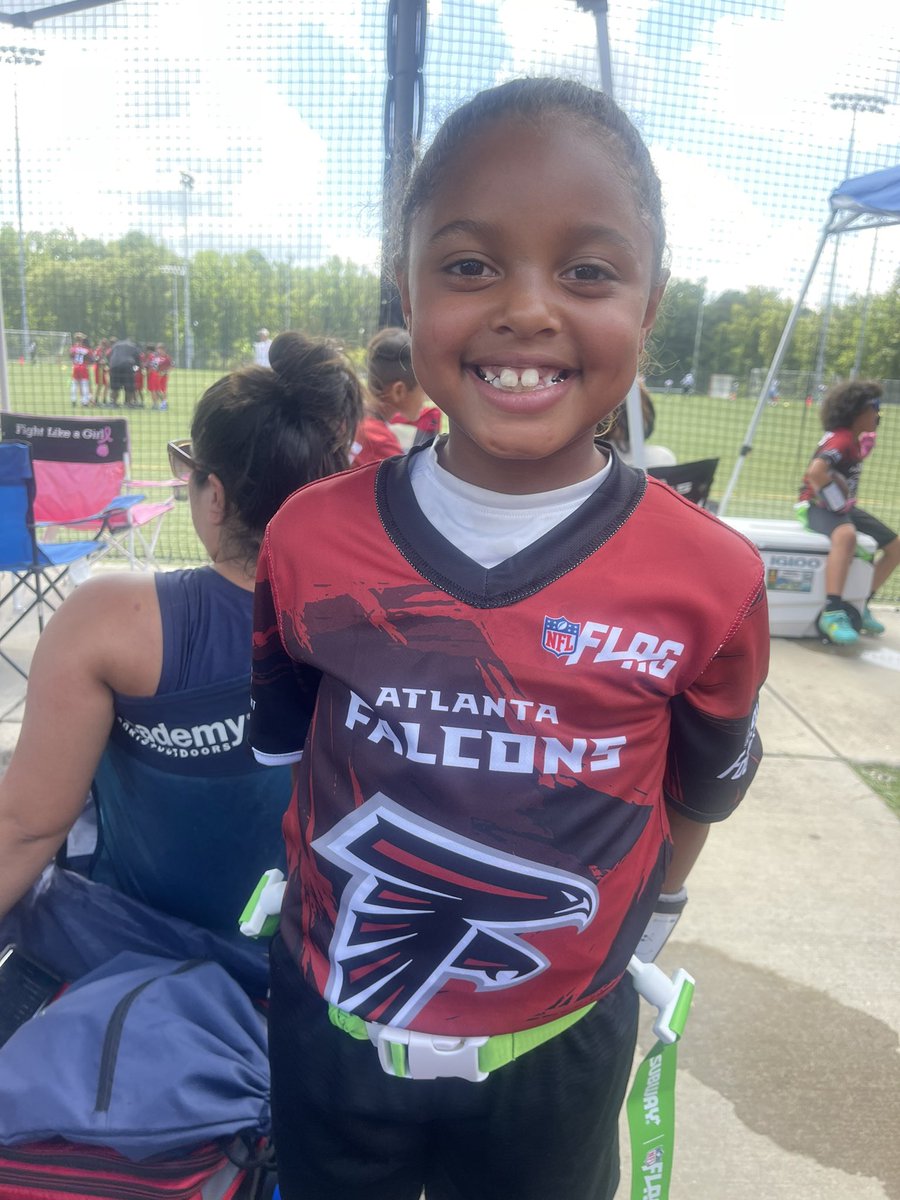 Cass_Rainey's tweet photo. @Bijan5Robinson look who is following in your footsteps! Ilyanah won the @NFLFLAG 8U Rec Championship and will be representing @AtlantaFalcons in the Pro Bowl Games!! Also, she won MVP!!! https://t.co/3YwBmBpHWk