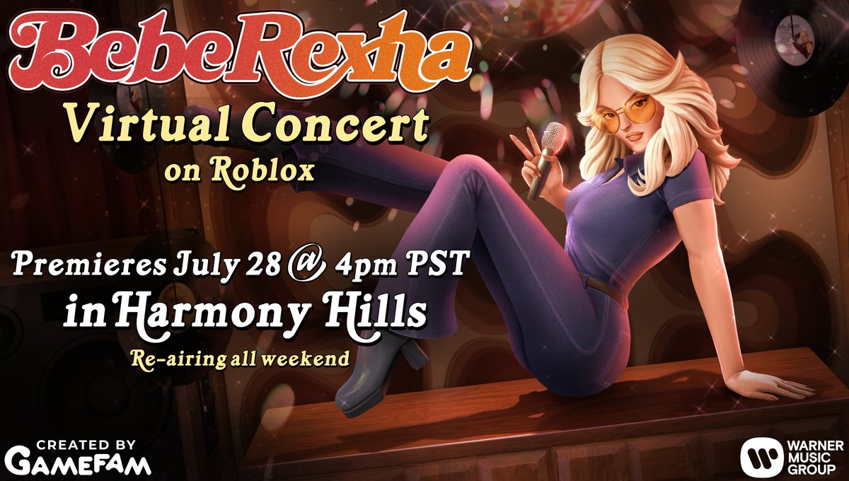 RT @RBXNews_: Bebe Rexha will be performing in Roblox Harmony Hills on July 28. https://t.co/cWBVkmB5Y0