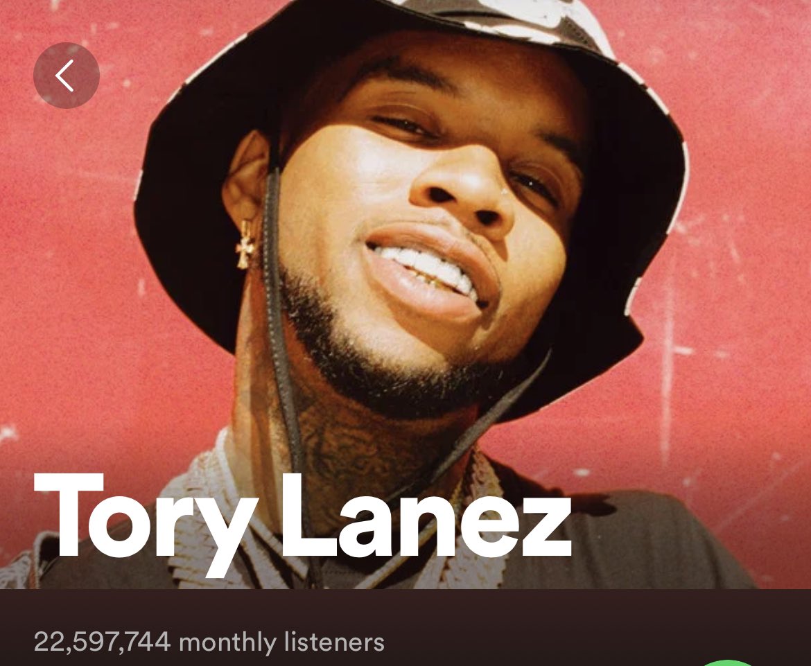 An incarcerated Tory Lanez has just surpassed Megan Thee Stallion & more in monthly @spotify listeners…

To compare: 

Ice Spice: 35.8M
Lil Baby: 31.3M 
DaBaby: 30.6M
Lil Durk: 30M
Mulatto: 25.8M
Tory: 22.5M
MTS: 22.3M 
Toosii: 8.8M 
Bia: 7.4M 
DDG 7.2M https://t.co/ThiKxAkyU0