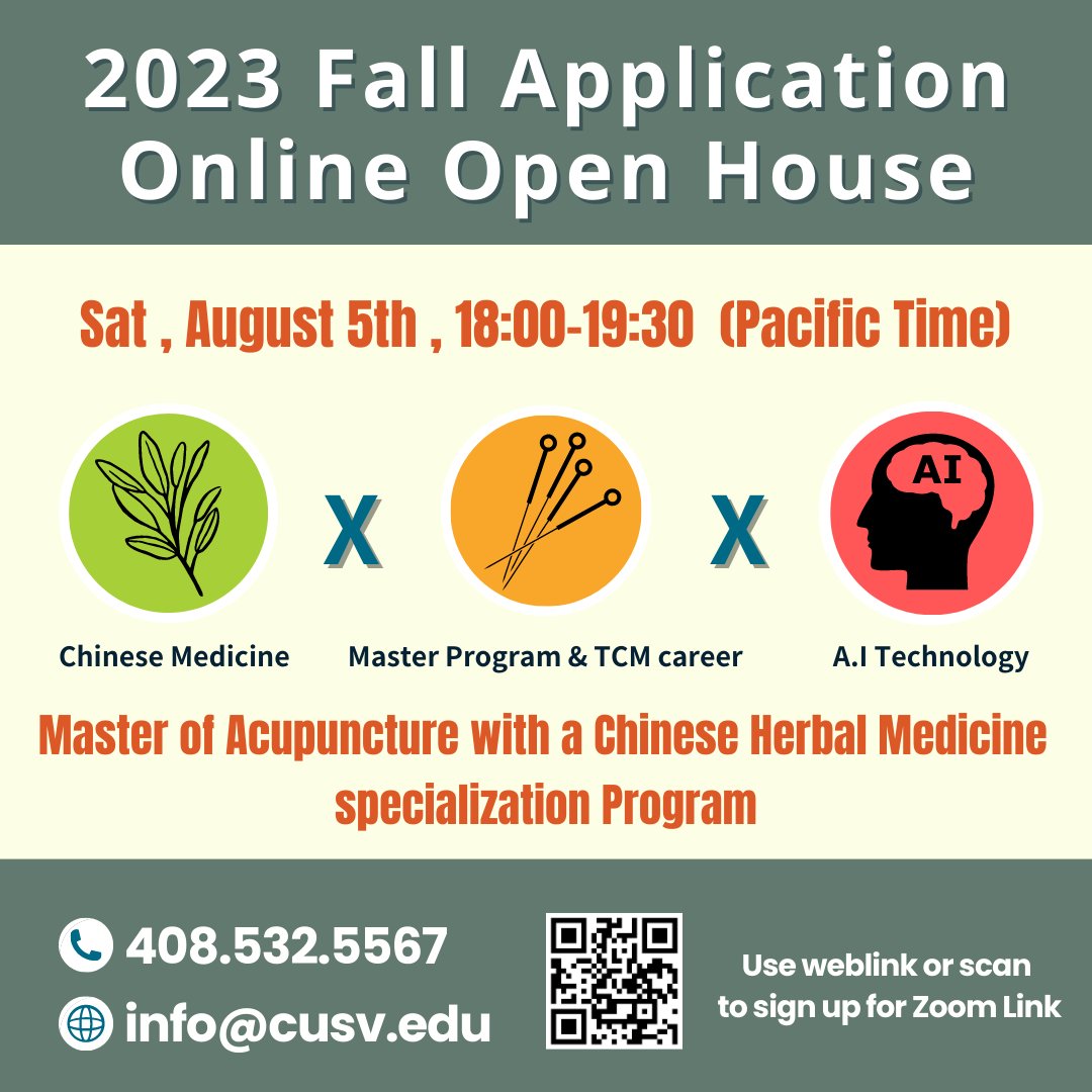 CUSVedu's tweet photo. 【2023 Fall Application Online Open House】

💪🏻Join us online on Aug 5, 18:00-19:30 to explore Chinese Herbal Medicine specialization Program 

💰Attend to waive app fee up to $300!

Click here to sign up : https://t.co/Eoi58QpKBO

#TCM #ChineseMedicine #MasterProgram #CUSV https://t.co/QZtpjg0XLM