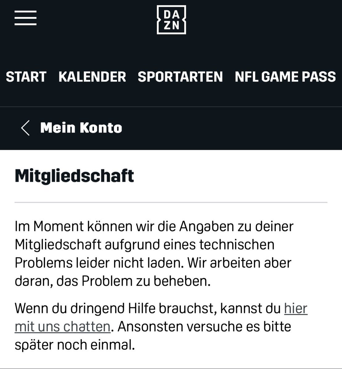 floriancph's tweet photo. @DAZN_DE ich kann seit Wochen auf mein Konto nicht zugreifen. Im Chat wird gesagt, das Problem wird bald gelöst. Könnt ihr mir vielleicht helfen? https://t.co/p13IXepofU