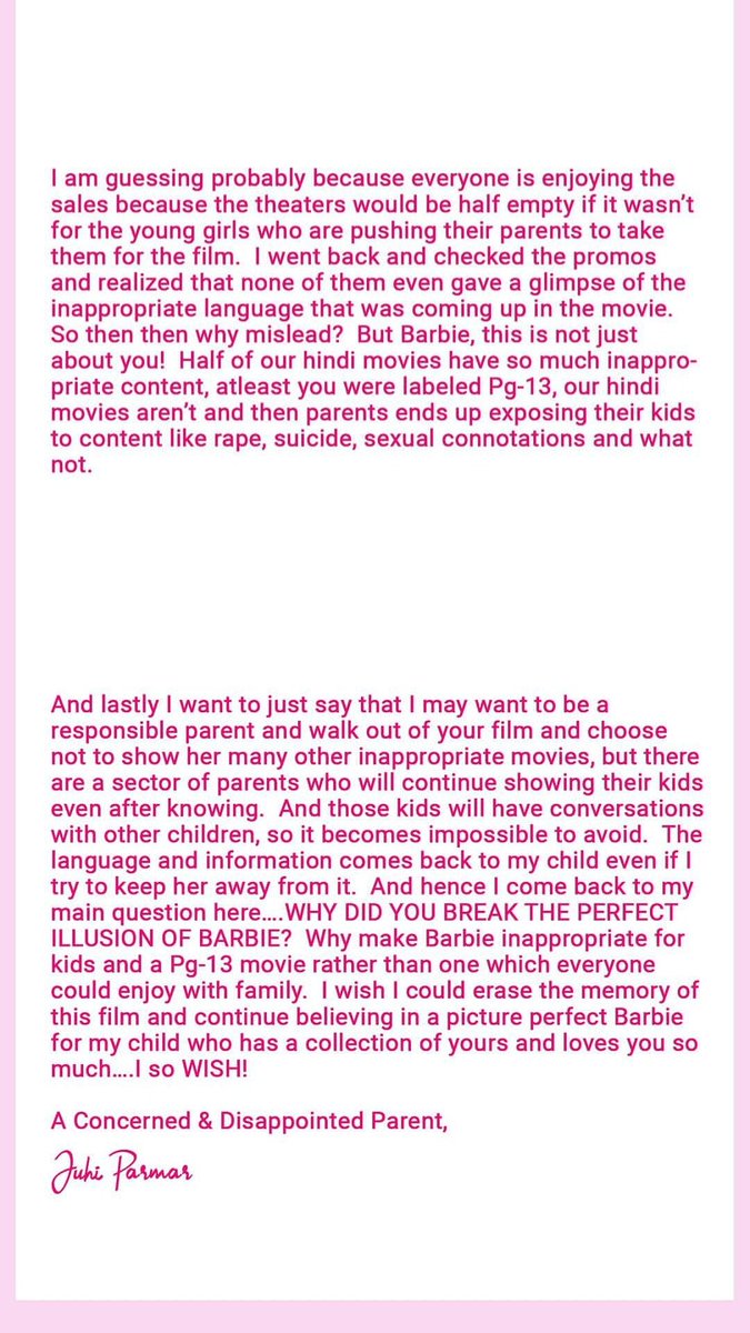 Actor #JuhiParmar pens open letter to #Barbie for 'inappropriate language, sexual connotations'; #netizens call her 'ignorant', say, 'Barbie has always been sexualised, where have you been?'

@iamjuhiparmar #BarbieTheMovie #openletter
