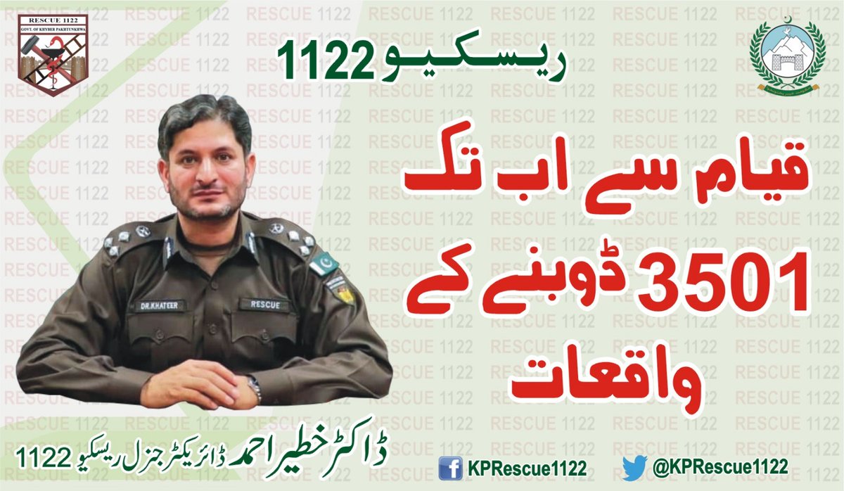 KPRescue1122's tweet photo. ریسکیو1122 نے قیام سے ابتک 3501 ڈوبنے کے واقعات میں خدمات فراہم کیں جن میں سب سے ذیادہ واقعات مردان 525, پشاور 492, سوات 390, نوشہرہ 369 اور چارسدہ 200شامل ہیں جس میں 5211 سے زائدافراد کو نکالا
عوام الناس نہانے اور کشتی رانی کے دوران قواعد وضوابط اورواضح کردہ اصولوں کا خیال رکھیں https://t.co/hYWeoevHUn