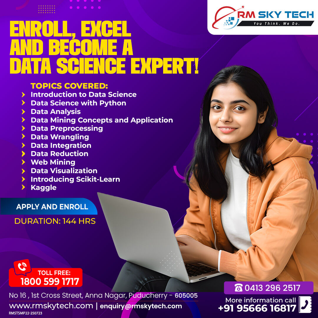 RMSkyTech1's tweet image. 📚 Enroll, Excel, and Become a Data Science Expert! 🚀

🎓 Hey there! Ready to take your skills to the next level? 🌟 Enroll now and embark on the journey to become a Data Science expert! 📈💻

Apply now: rmskytech.com/course/data-sc…

#DataScienceExpert #ExcelInDataScience #rmskytech