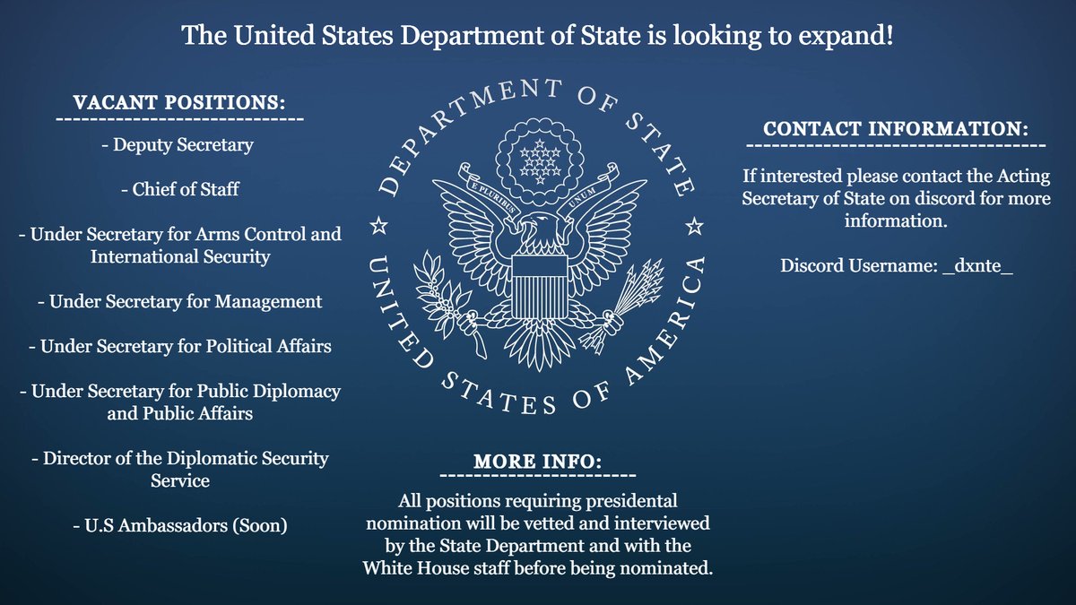 The Department of State is hiring! Do you want to join the department that is at the forefront of our nations foreign affairs!