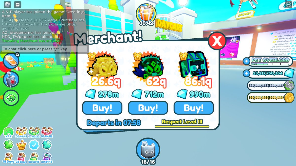 News : Merchants are back (Yeet pets are removed)