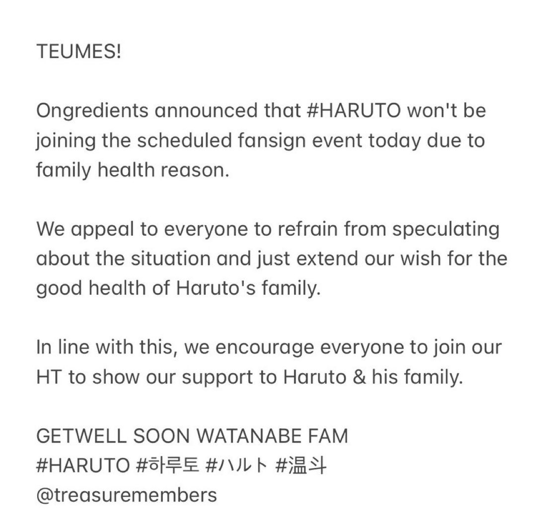 HaruINAProject's tweet photo. Please kindly join hastag to support haruto &amp; his fams on this tough situation 

Join Hastag below really appreciate.

GETWELL SOON WATANABE FAM
#HARUTO #하루토 #ハルト #温斗
@treasuremembers https://t.co/5HaZVwJFR0