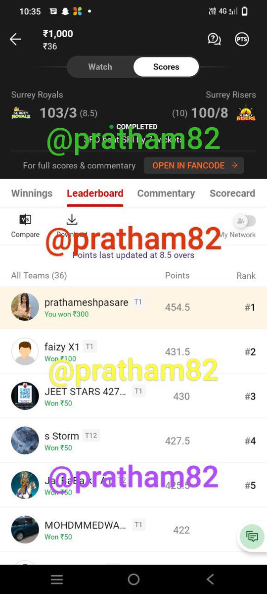 Hashtagcric82's tweet photo. Clen sweep upto 36 members mini
@dream11champ321 @madhavsharma
#dream11 #noprime #jamt10 https://t.co/N8tJKWeugo