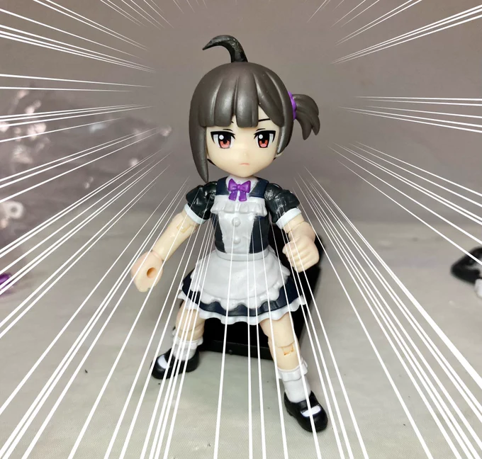 アクアシューターズも届いたんでコツコツと組み立て、あまりメイドメイドさせたくないのでカチューシャの代わりにパーツが付いてたランナーでアホ毛作って装着しました!腕に付ける白い輪っかもあえて外す