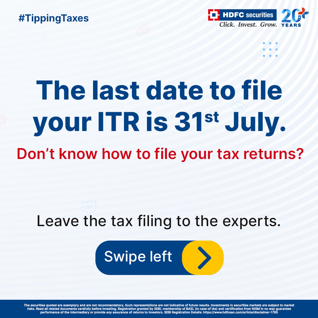 hdfcsec's tweet photo. Time's running out! Let the experts handle your tax filing stress. 💼✍️ 
 
Link - https://t.co/lWmbbpZ5vx 
 
#TaxFilingMadeEasy #ExpertAssistance https://t.co/1y26CvBZhz