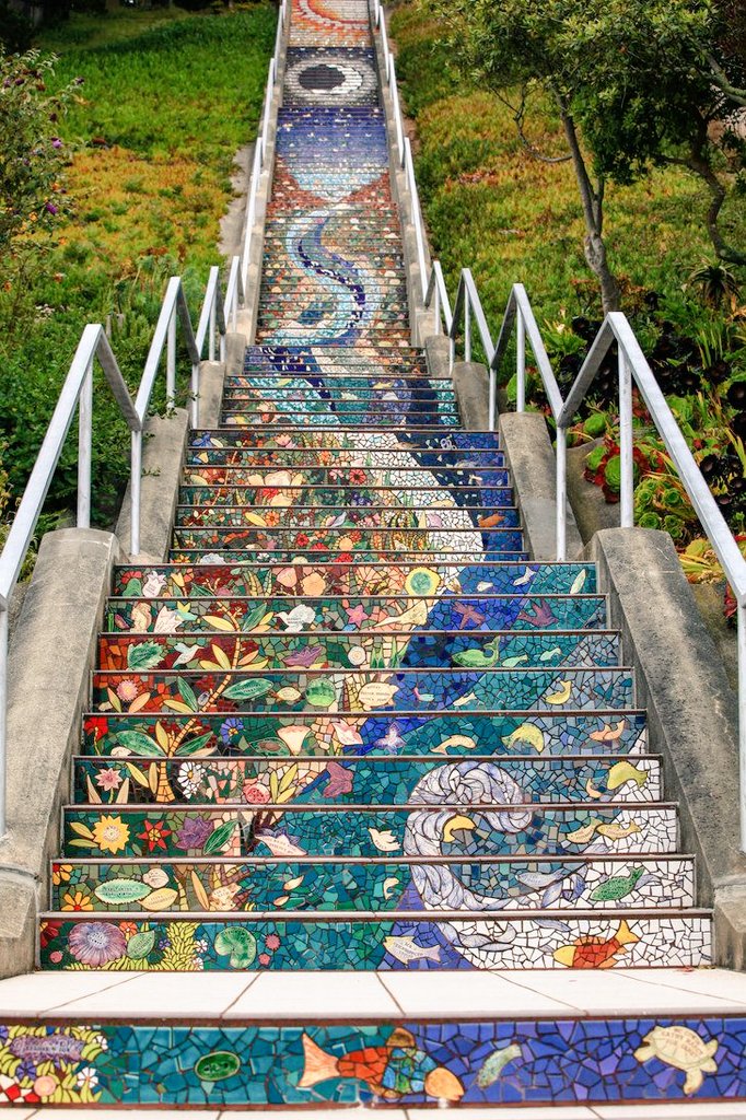 Mosaic Stairs, San Francisco (2005) by ceramic artist Aileen Barr and mosaic artist Colette Crutcher #WomensArt