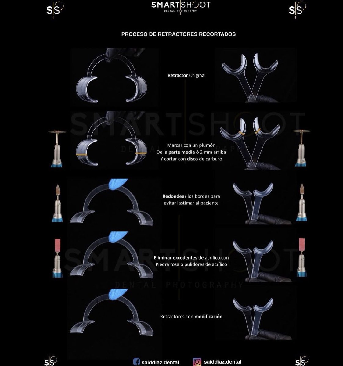 Les compartimos una de las formas en las que pueden recortar sus retractores para fotografía intraoral 👌🏻 
Esto te beneficiará para una mejor técnica en fotos oclusales y con fondo negro 📱 
Fuente: saiiddiaz.dental