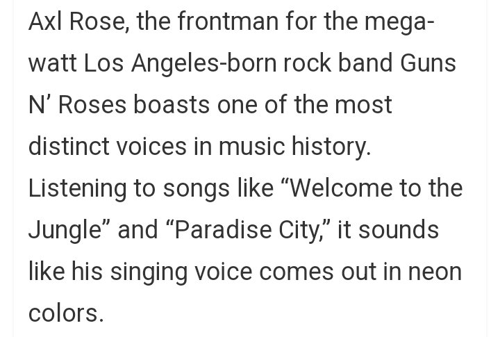 This is the most off-base description of Axl Rose's voice I've ever seen.