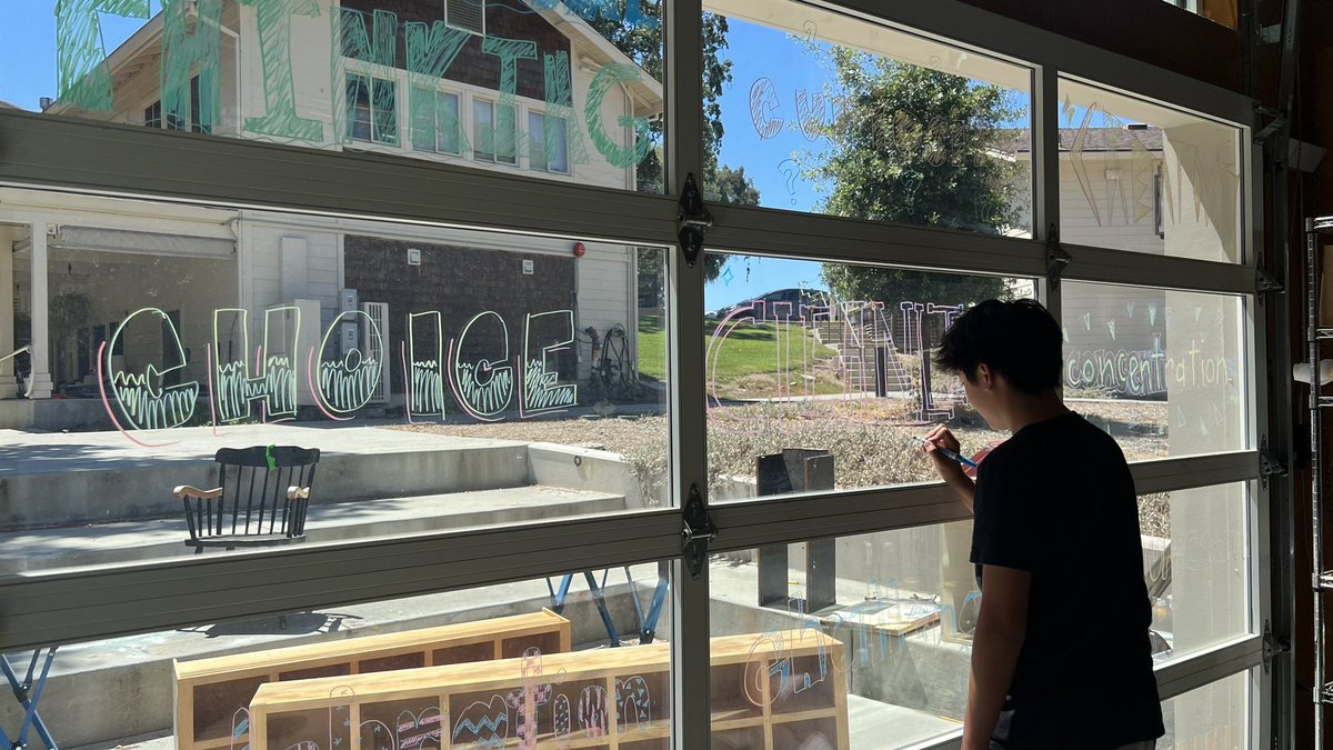 Got the 12Cs up on the garage window of the classroom with the help of a student :)
