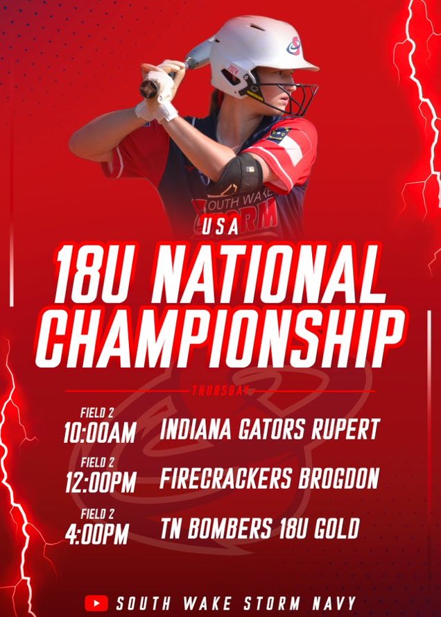 Ready for some <a href="/swstorm_navy/">south wake storm navy</a> 🥎 at the USA Nationals!! 
Watch live at YouTube.com/@swstormnavy