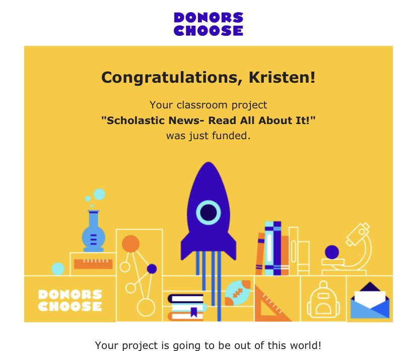 For a while there, I was about to give up on this project. It was struggling& I didn’t think it was ever going to get funded.Then I remembered how much my kids have enjoyed ScholasticNews in past years! I couldn’t give up on that! THANK YOU so much to the donors &those who RTed!