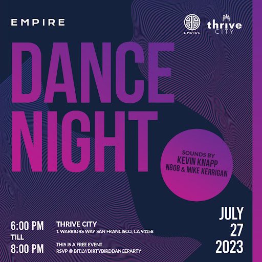Did someone say FREE PARTY?! <a href="/Dirtybird/">Dirtybird</a> is taking over the <a href="/ChaseCenter/">Chase Center</a> THIS THURSDAY with <a href="/KevKnapp/">Kevin Knapp</a>, <a href="/mike__kerrigan/">mike kerrigan</a> &amp; <a href="/n808official/">n808</a>

RSVP at bit.ly/dirtybirddance…