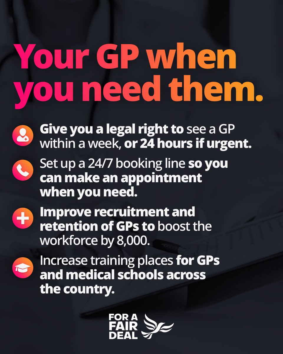 LibDems's tweet photo. Our health service is being run into the ground by this Conservative Government. Behind the statistics so many people are anxiously waiting for an appointment for worrying symptoms.
 
Our plan would guarantee people can see a doctor when they need one.⬇️
https://t.co/AxBpyMmUlL https://t.co/dHfMWpABUf