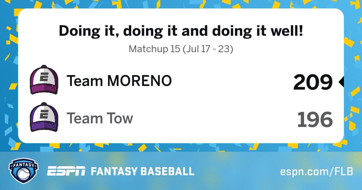 Moreno_Elvis's tweet photo. Check out my results from my ESPN Fantasy Baseball league via @ESPN Fantasy - via @ESPN Fantasy https://t.co/c19dTU2ehM