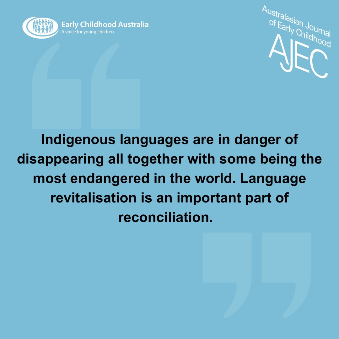 EarlyChildAust's tweet photo. #AJEC #AJEC #AustralasianJournalofEarlyChildhood #ConnectionsthroughCountryandCommunity #indegenouslanguages https://t.co/FZVhSIdLG9