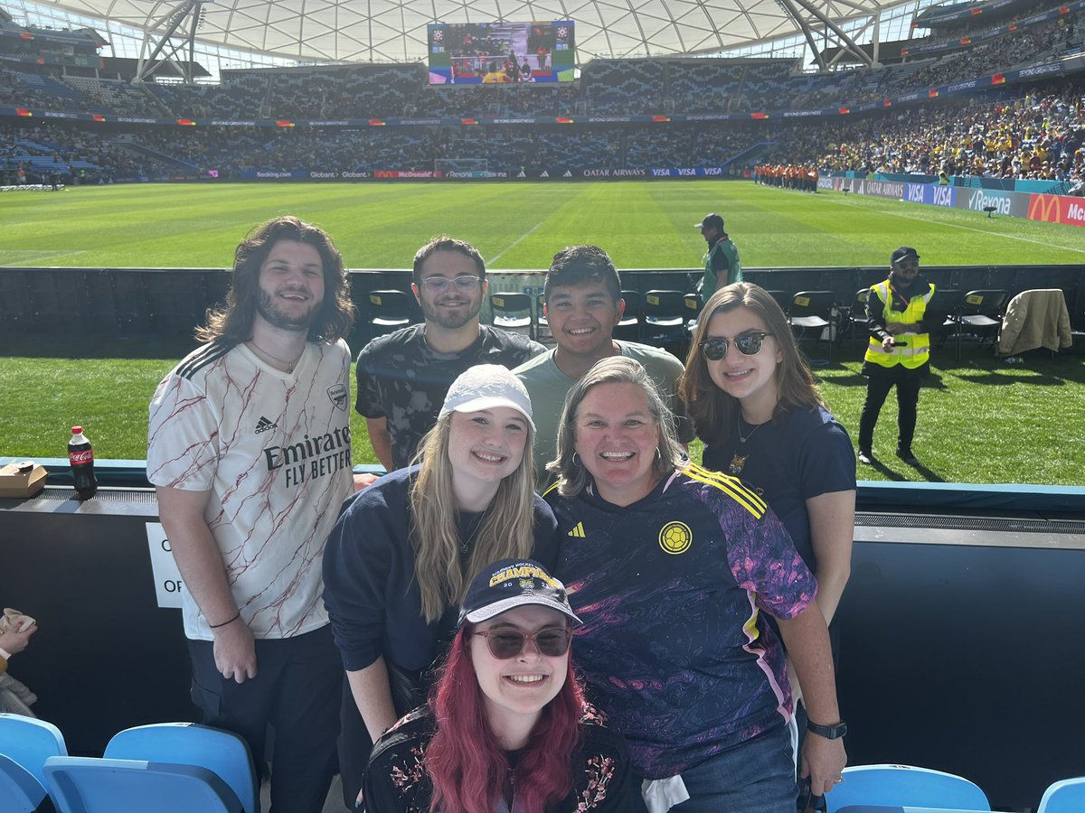 QUJournalism's tweet photo. Your @QUSchoolofComm crew is representing at the @FIFAWWC in Sydney, Australia. Here the students are before kickoff of the #KOR #COL match. @ConnYoungberg @Michael__Sicoli @Ben_Kane4 @JYdrovo @Emily_Sweeney10 @mollyyanity @JenniferMoglia @QuinnipiacU #worldsizedclassroom https://t.co/8c7fK54uf0