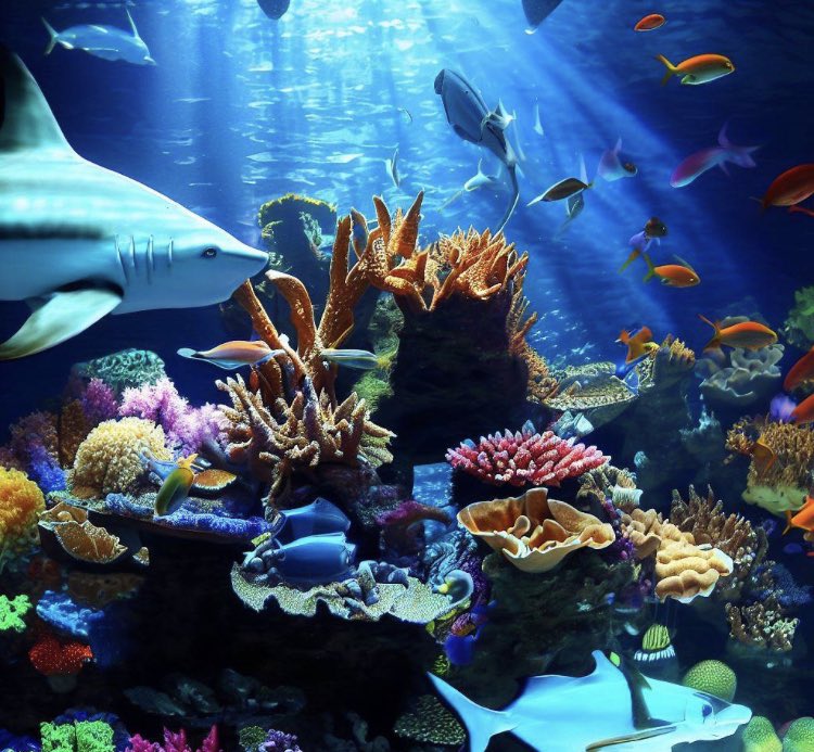 JourneyT0TheSon's tweet photo. brilliant coral reef life with sharks colorful saltwater fish and crustaceans #CoralReefLife #UnderwaterParadise #ColorfulMarineLife #OceanEcosystem https://t.co/vsyUtZriE1