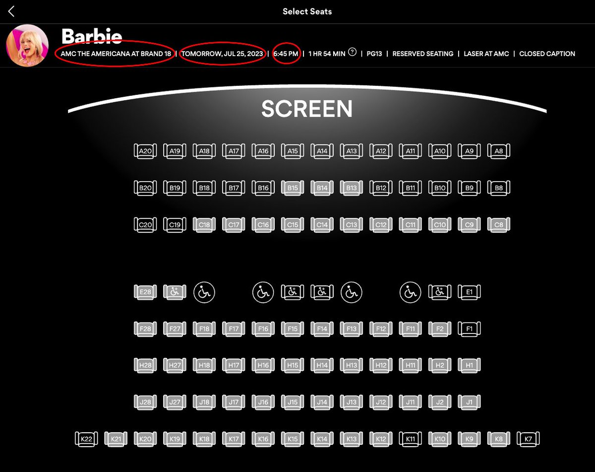 Hup's tweet photo. @AMCTheatres is there any reason why I can't filter through what seats are open for a movie by location / date / time? Maybe I'm doing it wrong / missing it, but going back and forth to theaters / days / times just to check out what's open is super annoying. https://t.co/N5LCjDgE5e