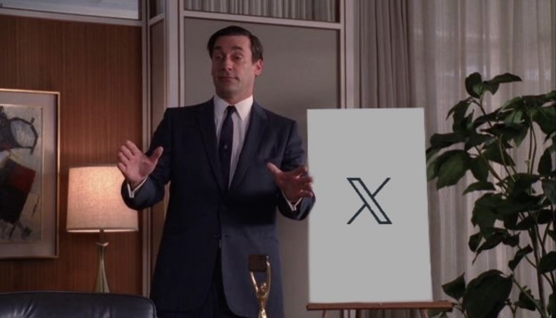 madmencast's tweet photo. Apparently Elon Musk hired a professional to help with the rebranding of Twitter! #X #Twitter #MadMen https://t.co/LKFyUVClNK