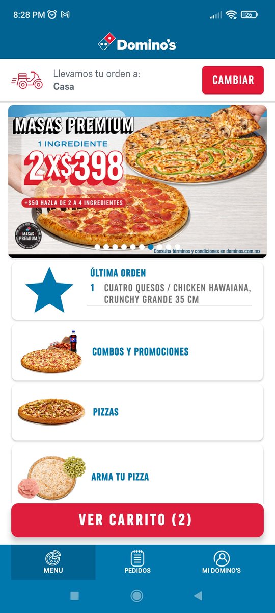 SaidAliRamos's tweet photo. La promoción dice 2 x 398.
Lo intenté con un solo ingrediente, con pizzas normales y la promoción simplemente no agarra. 
La suma de $249 + $249 es de $498. Y muestra $598 por lo que el descuento no funciona. Es la tercera vez que me pasa en un mes
@dominosmx https://t.co/0pqwbOS2nX