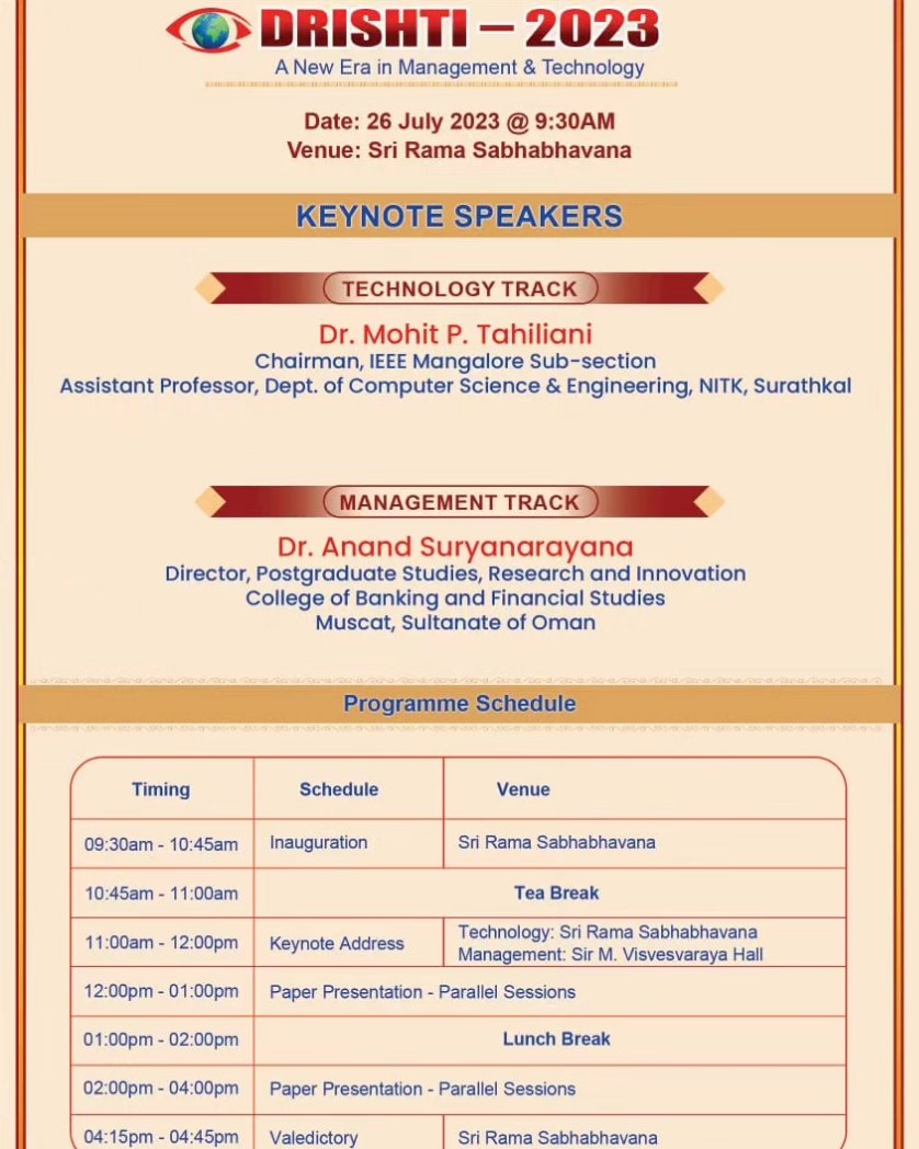 vcetputtur's tweet photo. All are cordially Invited to DRISHTI-2023 , International Conference organised by Department of MBA and MCA #international #conference #management #technology #vcetputtur https://t.co/L4gs54Grz1