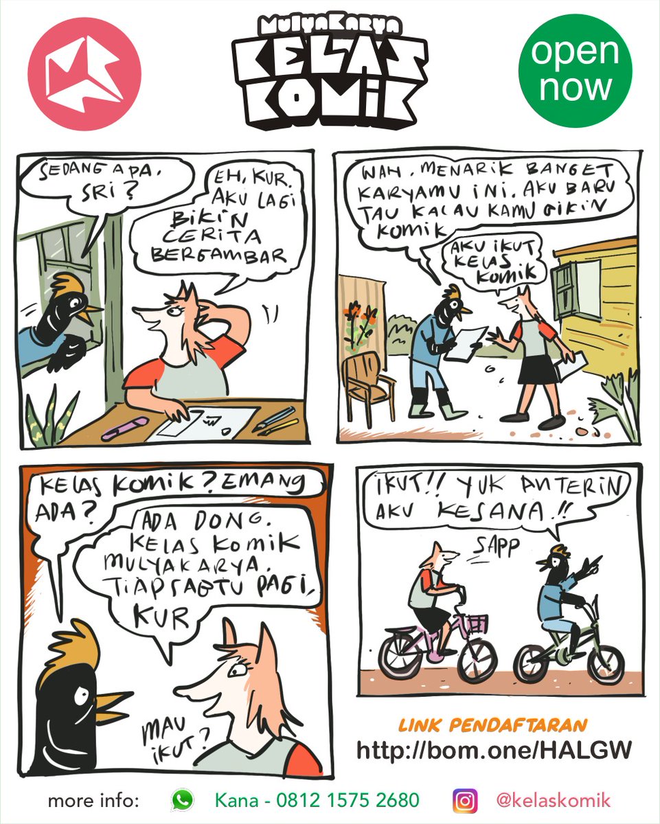 MulyakaryaYK's tweet photo. Kelas Komik Mulyakarya terbuka untuk anak-anak &amp; umum, yang di jogja yuk segera daftar, kuota terbatas... https://t.co/k5xlnw0ios