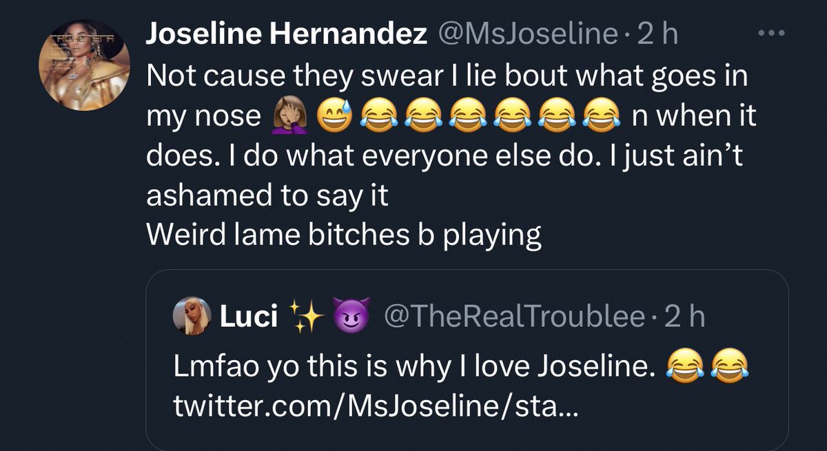 Not joseline admitting to sniffing c0ke 😩
