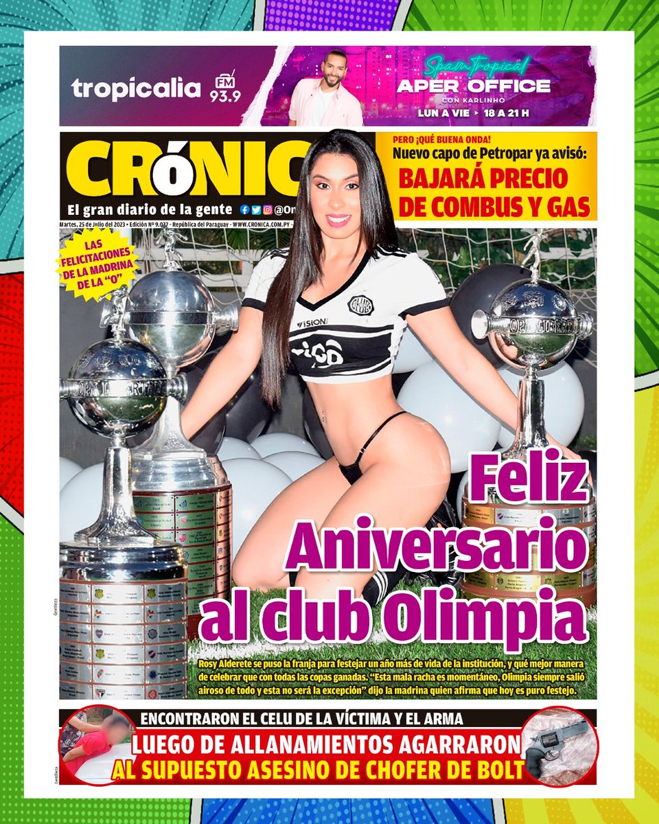 🙌 Nuestros Titulares de Portada:

🏆 El máximo campeón del fútbol paraguayo ¡celebra un año más!
⛽ ¿Se viene un chiqui de respiro con baja del combus?
🚓 Cacharon a uno de los presuntos asesinos de un chofer de Bolt.

📰 Leé e informáte más entrando a cronica.com.py