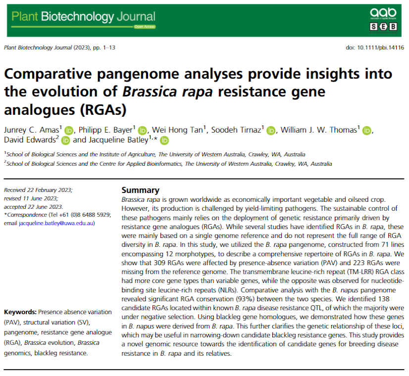 BatleyLabUWA (@batleylab) on Twitter photo 🚨 Publication Alert 🚨 See <a href="/JunreyAmas/">Junrey Amas</a>'s first research chapter recently published in Plant Biotechnology Journal <a href="/PlantBiotechJ/">Plant Biotechnology Journal</a>
onlinelibrary.wiley.com/doi/epdf/10.11…
@PhilippBayer <a href="/SoodehTirnaz/">Soodeh Tirnaz</a> <a href="/WillJWThomas/">William Thomas</a> <a href="/BatleyLab/">BatleyLabUWA</a> <a href="/UWABioinfo/">UWA Centre for Applied Bioinformatics</a> <a href="/BiolSci_UWA/">School of Biological Sciences, UWA</a> <a href="/IOA_UWA/">The UWA Institute of Agriculture</a> <a href="/UWAresearch/">UWA Research</a> 🚨 Publication Alert 🚨 See <a href="/JunreyAmas/">Junrey Amas</a>'s first research chapter recently published in Plant Biotechnology Journal <a href="/PlantBiotechJ/">Plant Biotechnology Journal</a>
onlinelibrary.wiley.com/doi/epdf/10.11…
@PhilippBayer <a href="/SoodehTirnaz/">Soodeh Tirnaz</a> <a href="/WillJWThomas/">William Thomas</a> <a href="/BatleyLab/">BatleyLabUWA</a> <a href="/UWABioinfo/">UWA Centre for Applied Bioinformatics</a> <a href="/BiolSci_UWA/">School of Biological Sciences, UWA</a> <a href="/IOA_UWA/">The UWA Institute of Agriculture</a> <a href="/UWAresearch/">UWA Research</a>