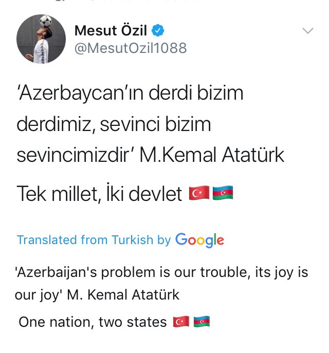 nmatini's tweet image. Armenians aren’t surprised at #MesutÖzil’s admiration of fascist #GreyWolves. In 2020, he expressed his support for #Azerbaijan’s war of agression on Armenians. Now AZ STARVES 30K Armenian kids under #ArtsakhBlockade. #NagornoKarabakh #StopArtsakhGenocide❗️ #GraueWölfe #Ozil