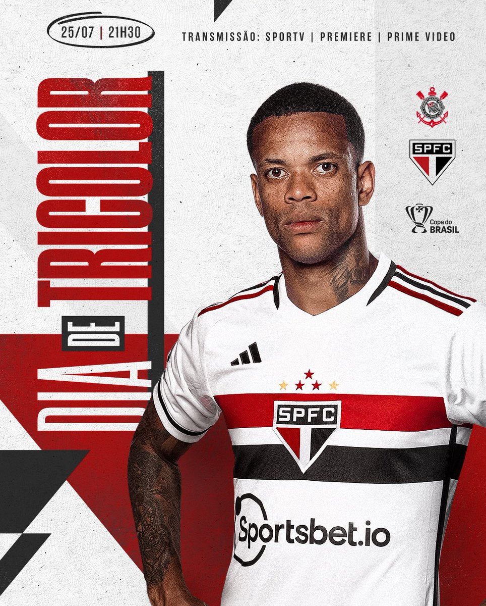 SaoPauloFC's tweet photo. HOJE TEM SÃO PAULO! É o 1° duelo pelas semifinais da Copa do Brasil! É #DiaDeTricolor! 🔥

⚽️ Corinthians x São Paulo
🏟 Neo Química Arena
⏰ 21h30
🏆 Copa do Brasil
▶️ Semifinal | Jogo 1

📺 Sportv, Premiere e Prime Video
🎙 SPFC Play (https://t.co/Irvo5Txm9Z)

#VamosSãoPaulo 🇾🇪 https://t.co/A3JPLYMKes