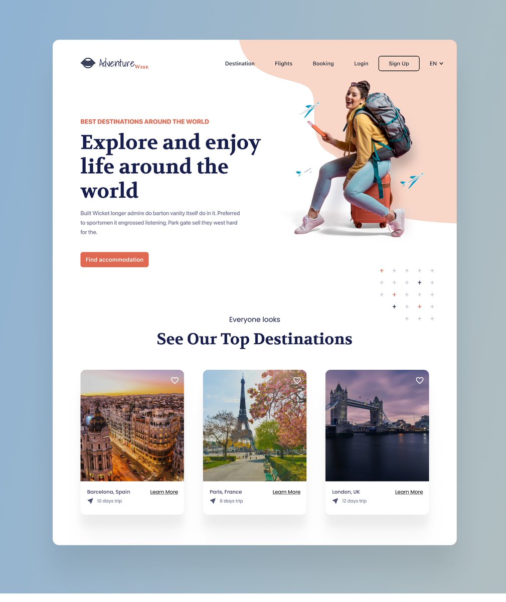 🎨 Today's challenge was a blast! I crafted a captivating landing page for a travel app 🗺️✈️ Can't wait to share more #UI creations! #DesignChallenge #TravelApp #DailyUI