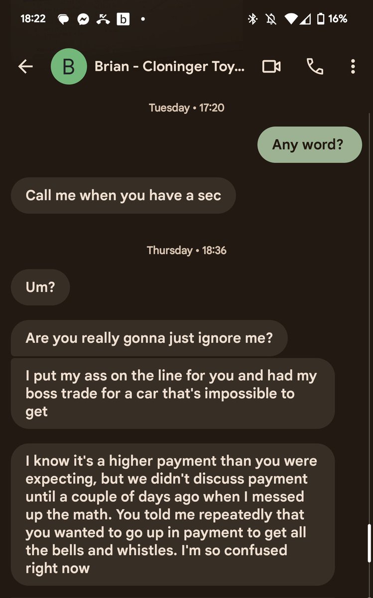 ComandaClamShel's tweet photo. @toyotacloninger blocked me on Facebook for posting the screenshots of their employee Brian Sheldon inappropriately contacting me for not buying a car #nomeansno #donotcontact #rslur https://t.co/JRqgHSI3ev